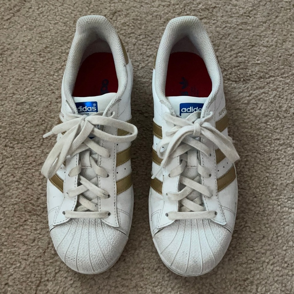 Gold Stripe Adidas Superstars